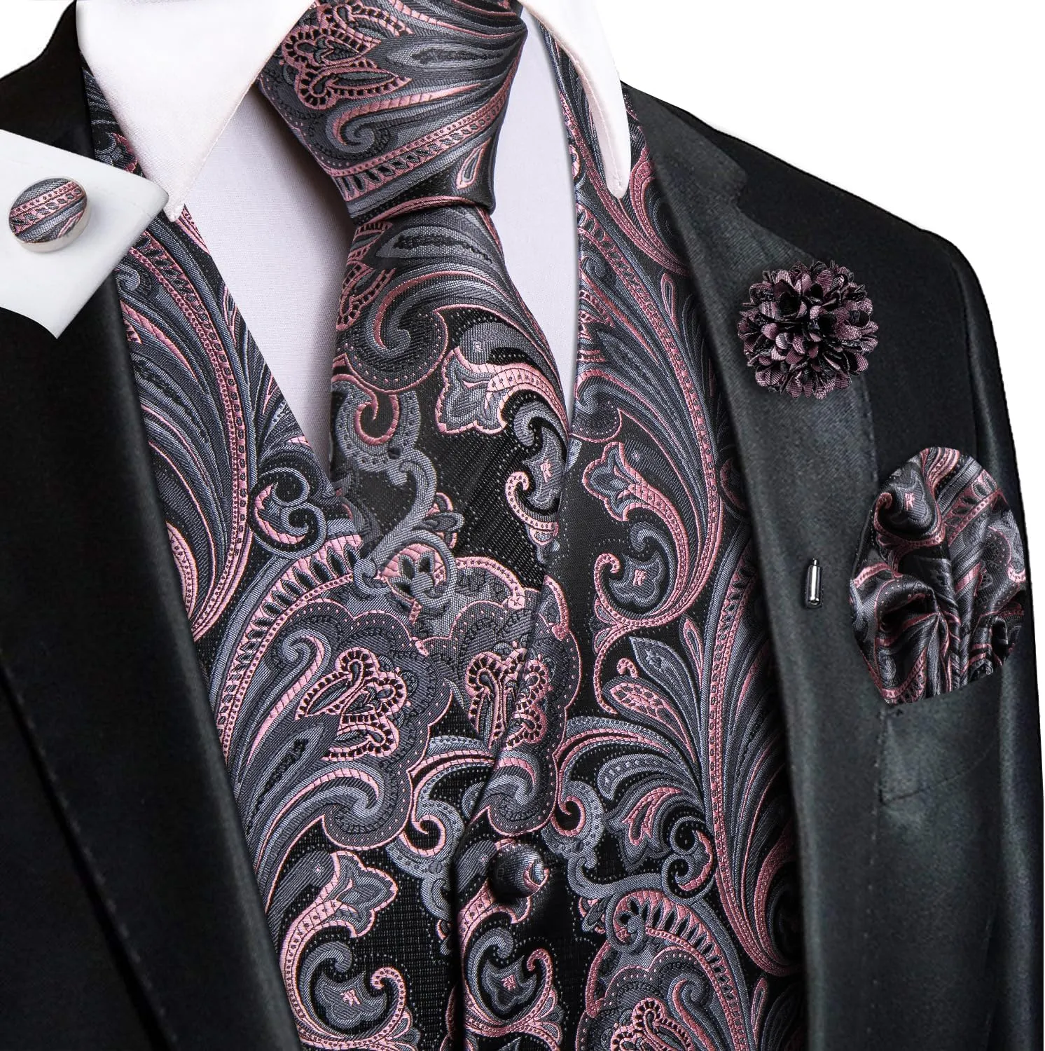Dubulle Mens Vest and Tie Set Paisley Floral Waistcoat Neckties for Men Lapel Pin Clip Set Wedding Business
