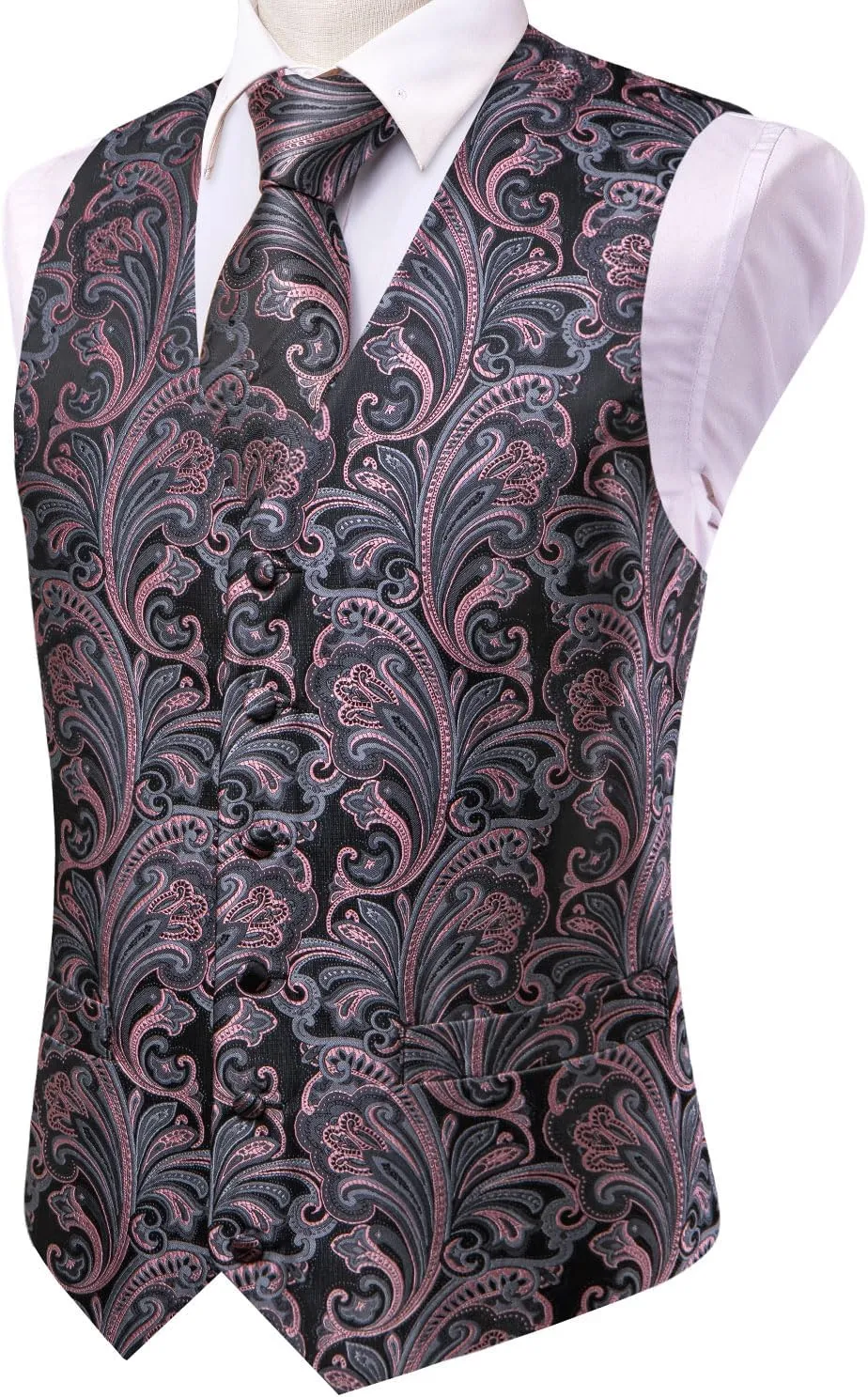 Dubulle Mens Vest and Tie Set Paisley Floral Waistcoat Neckties for Men Lapel Pin Clip Set Wedding Business