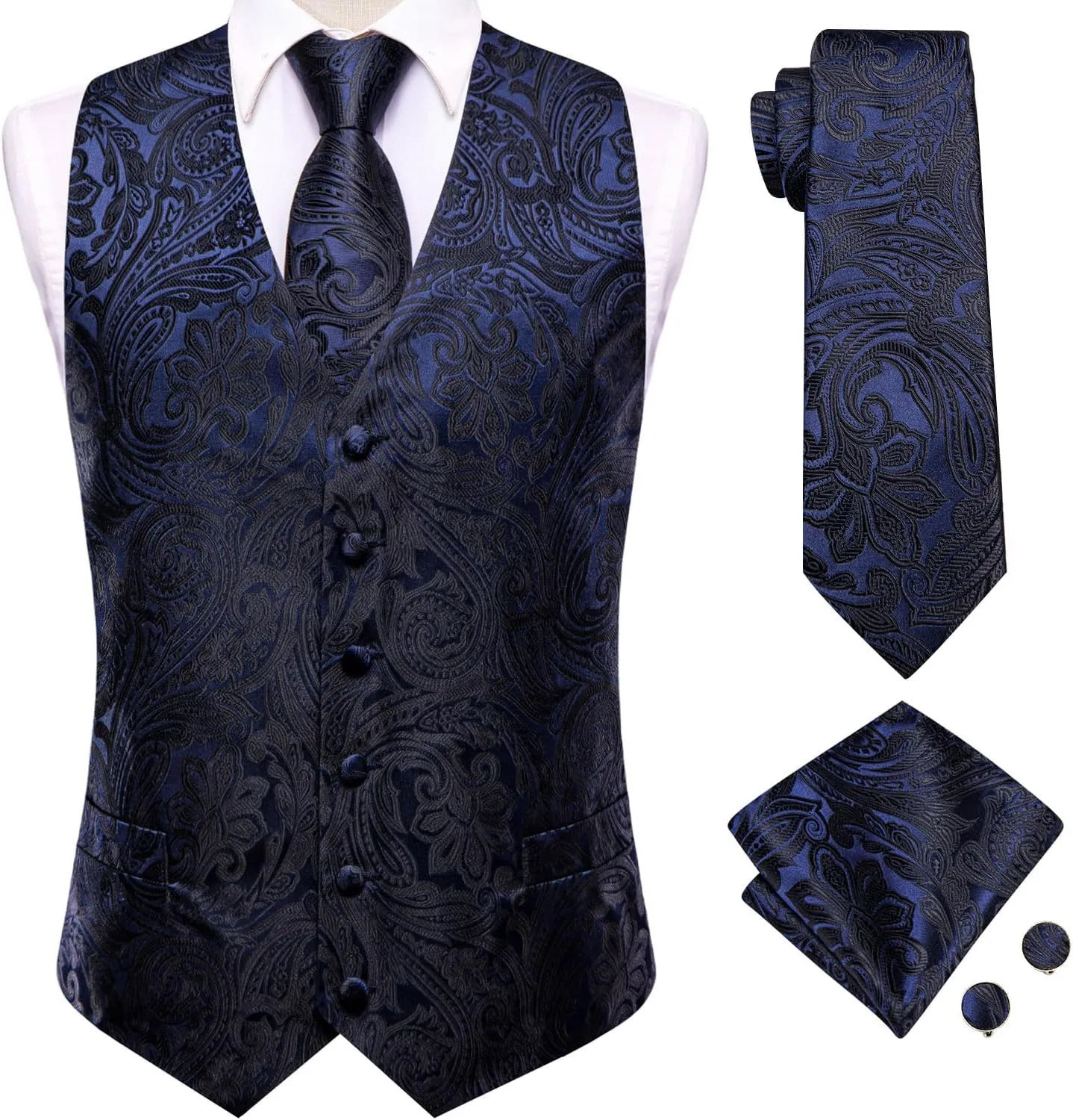 Dubulle Mens Vest and Tie Set Paisley Floral Waistcoat Neckties for Men Lapel Pin Clip Set Wedding Business