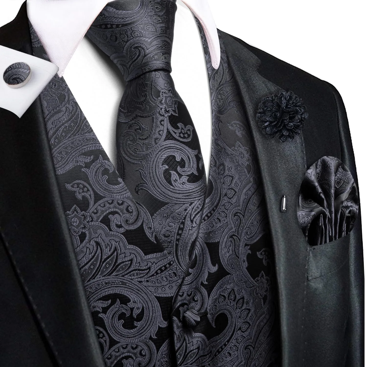 Dubulle Mens Vest and Tie Set Paisley Floral Waistcoat Neckties for Men Lapel Pin Clip Set Wedding Business