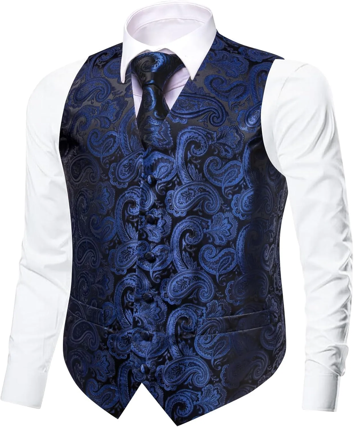 Dubulle Mens Vest and Tie Set Paisley Floral Waistcoat Neckties for Men Lapel Pin Clip Set Wedding Business