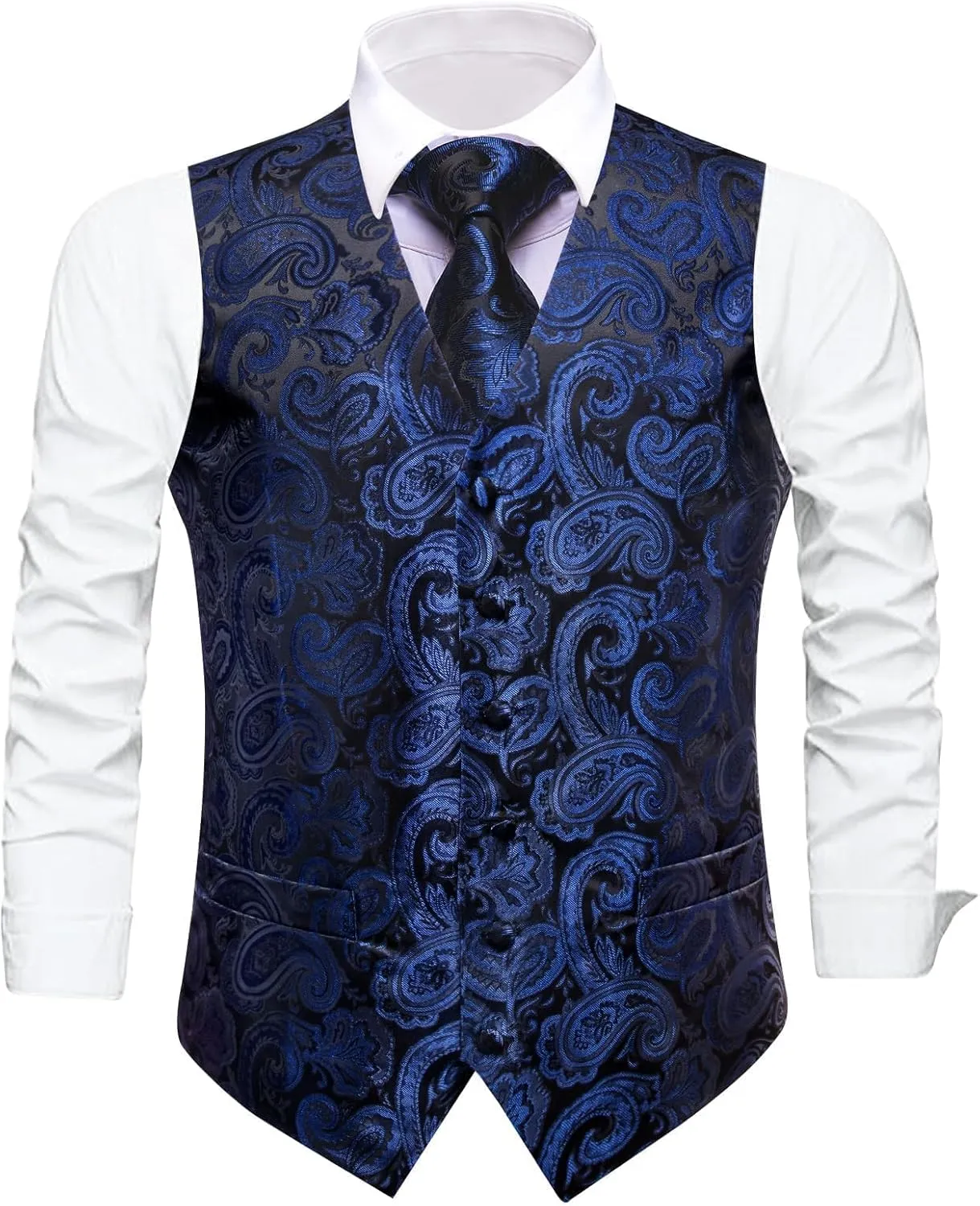 Dubulle Mens Vest and Tie Set Paisley Floral Waistcoat Neckties for Men Lapel Pin Clip Set Wedding Business