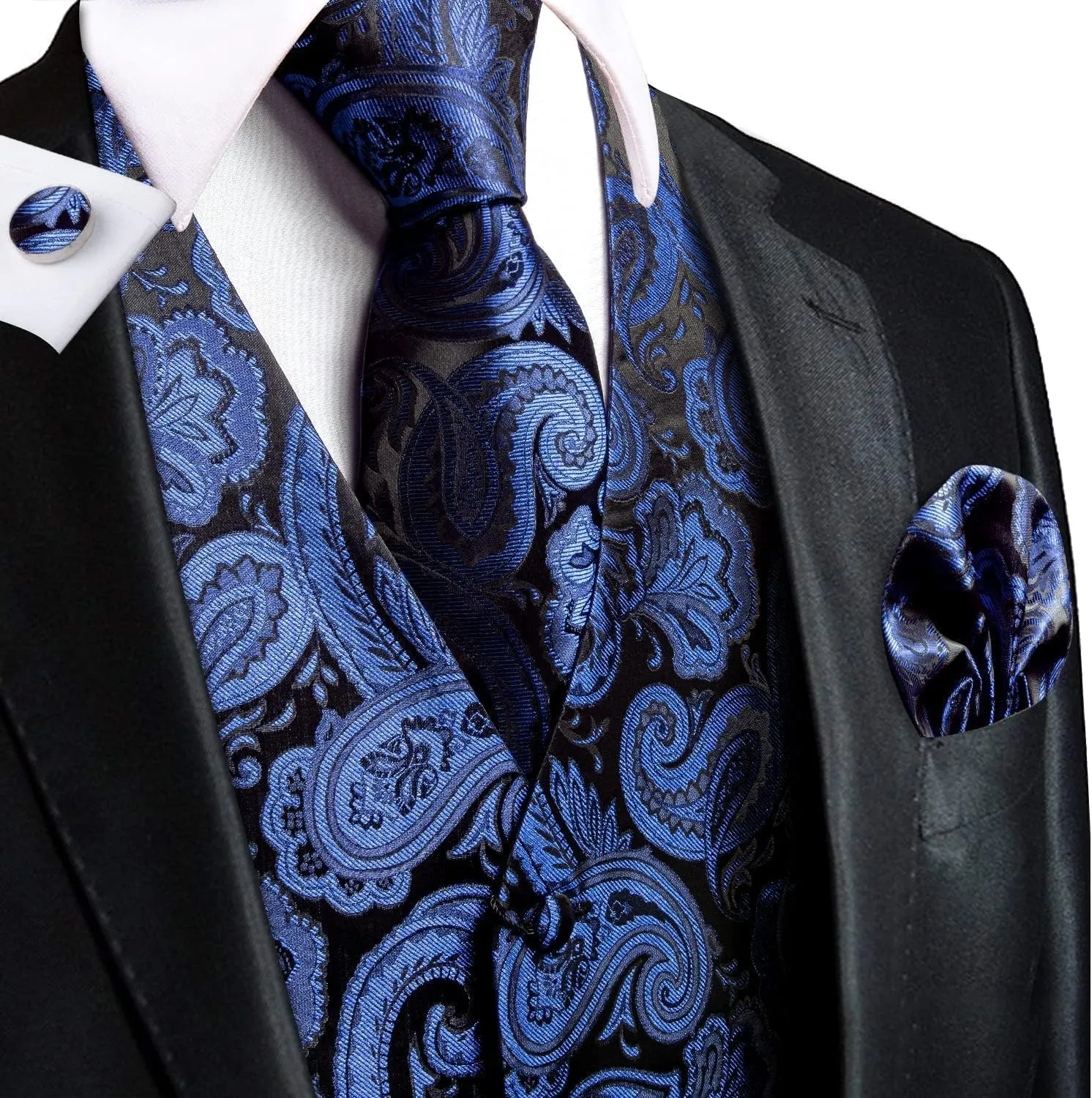 Dubulle Mens Vest and Tie Set Paisley Floral Waistcoat Neckties for Men Lapel Pin Clip Set Wedding Business