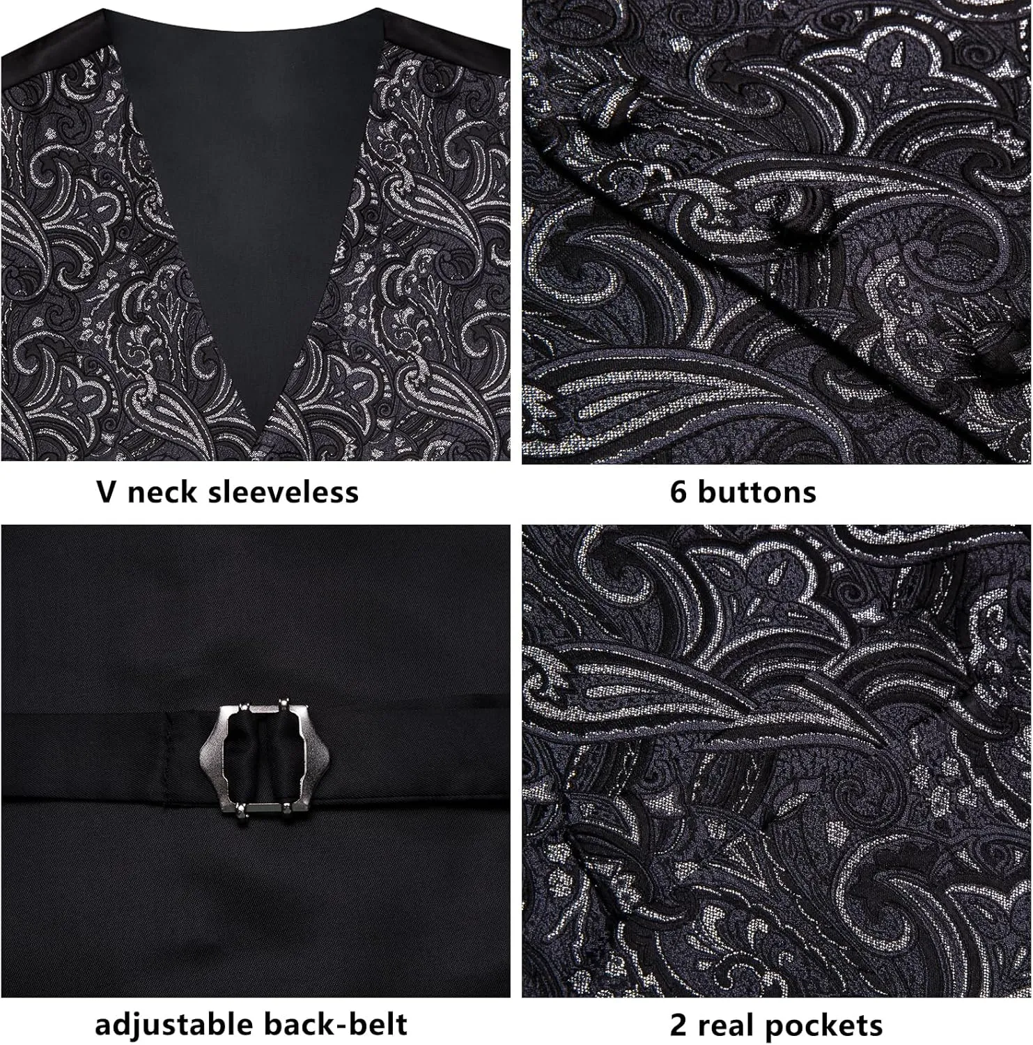 Dubulle Mens Vest and Tie Set Paisley Floral Waistcoat Neckties for Men Lapel Pin Clip Set Wedding Business