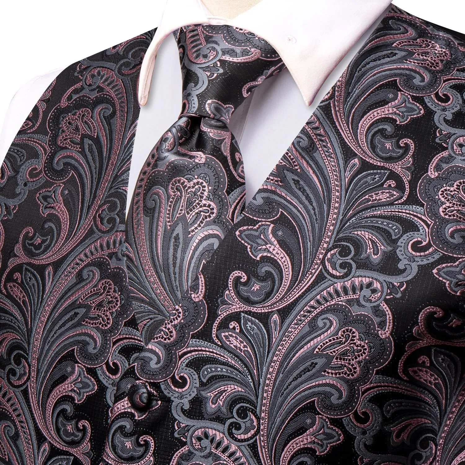 Dubulle Mens Vest and Tie Set Paisley Floral Waistcoat Neckties for Men Lapel Pin Clip Set Wedding Business