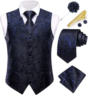 Dubulle Mens Vest and Tie Set Paisley Floral Waistcoat Neckties for Men Lapel Pin Clip Set Wedding Business