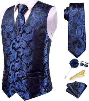 Dubulle Mens Vest and Tie Set Paisley Floral Waistcoat Neckties for Men Lapel Pin Clip Set Wedding Business