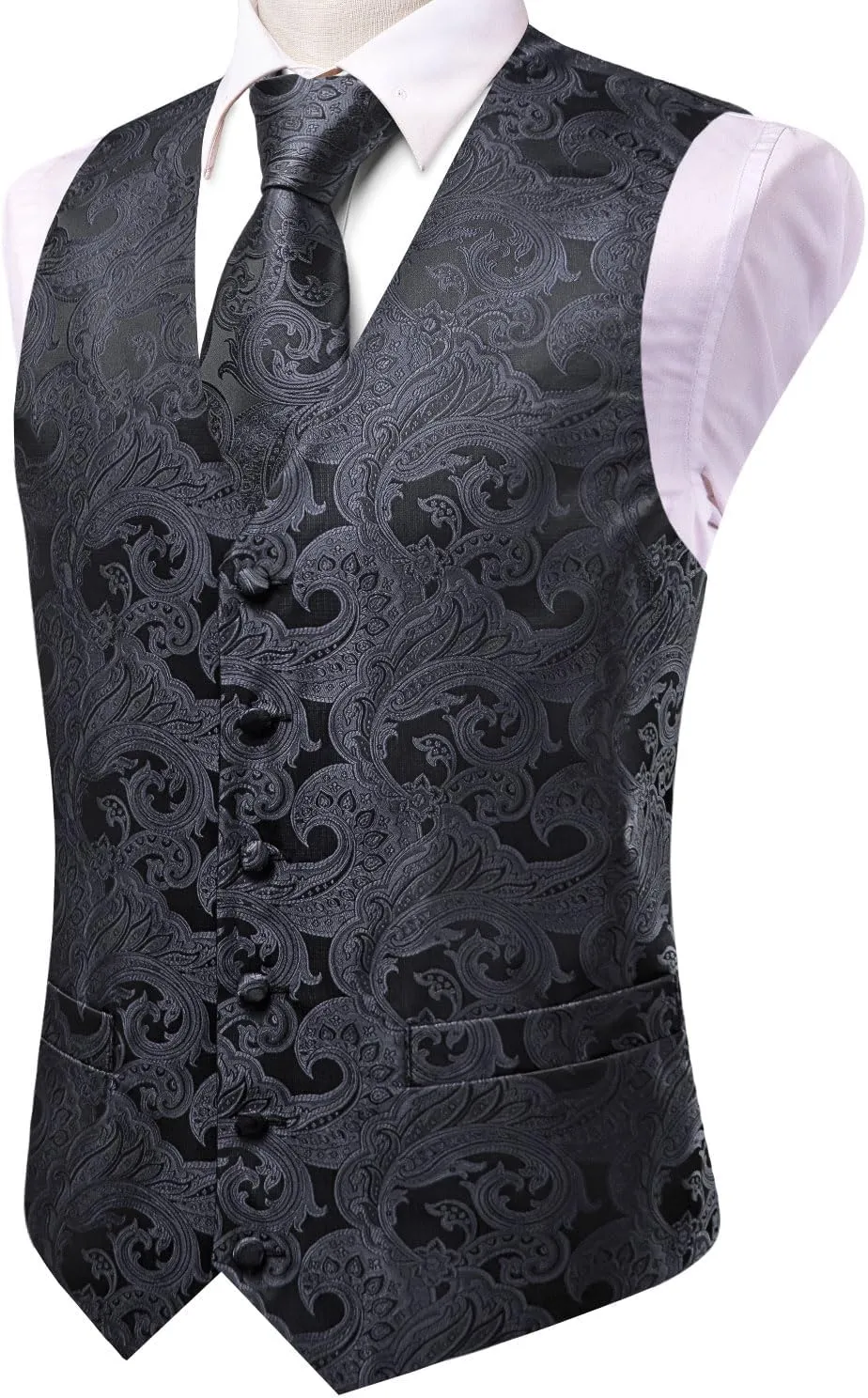 Dubulle Mens Vest and Tie Set Paisley Floral Waistcoat Neckties for Men Lapel Pin Clip Set Wedding Business