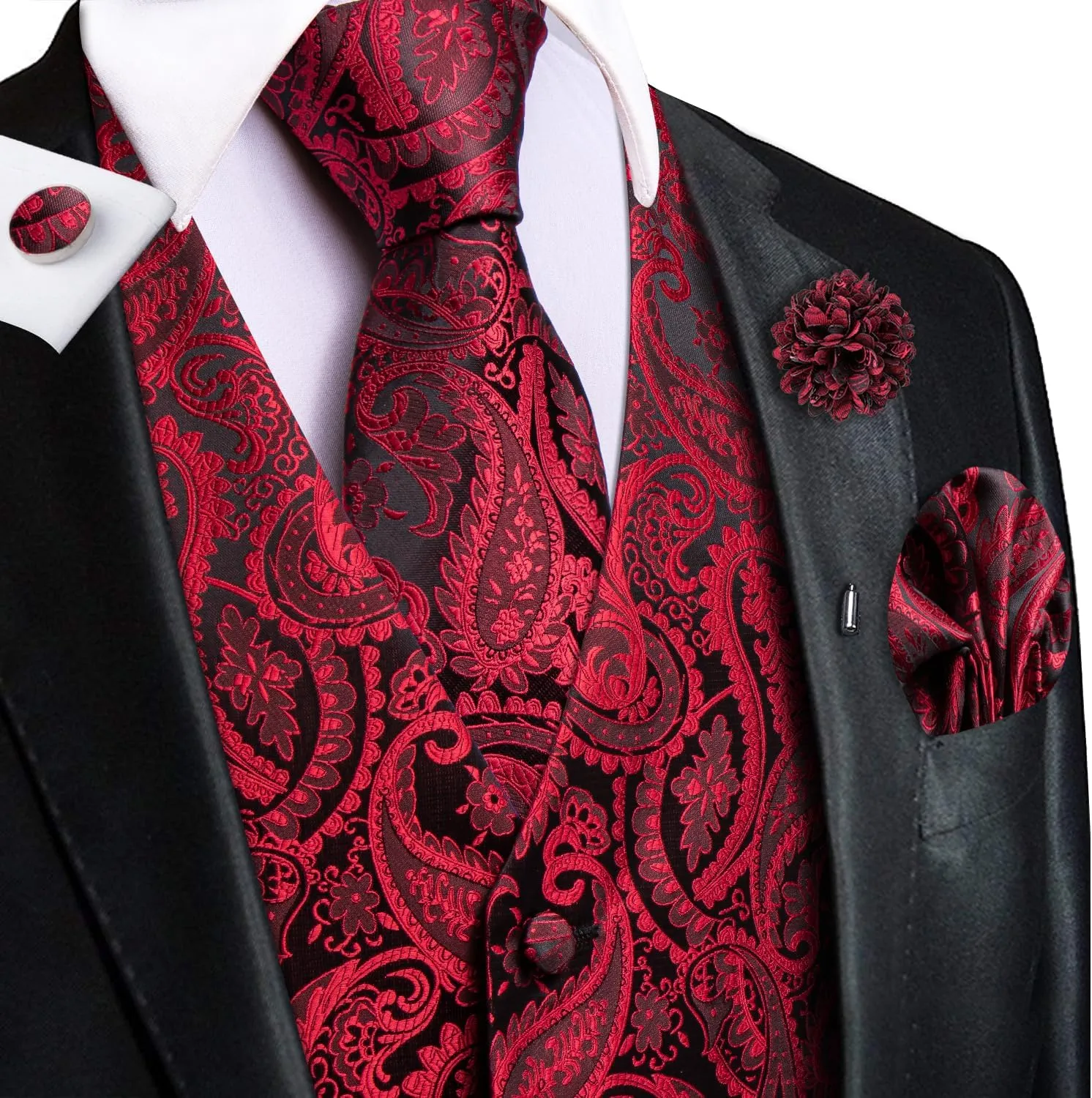 Dubulle Mens Vest and Tie Set Paisley Floral Waistcoat Neckties for Men Lapel Pin Clip Set Wedding Business