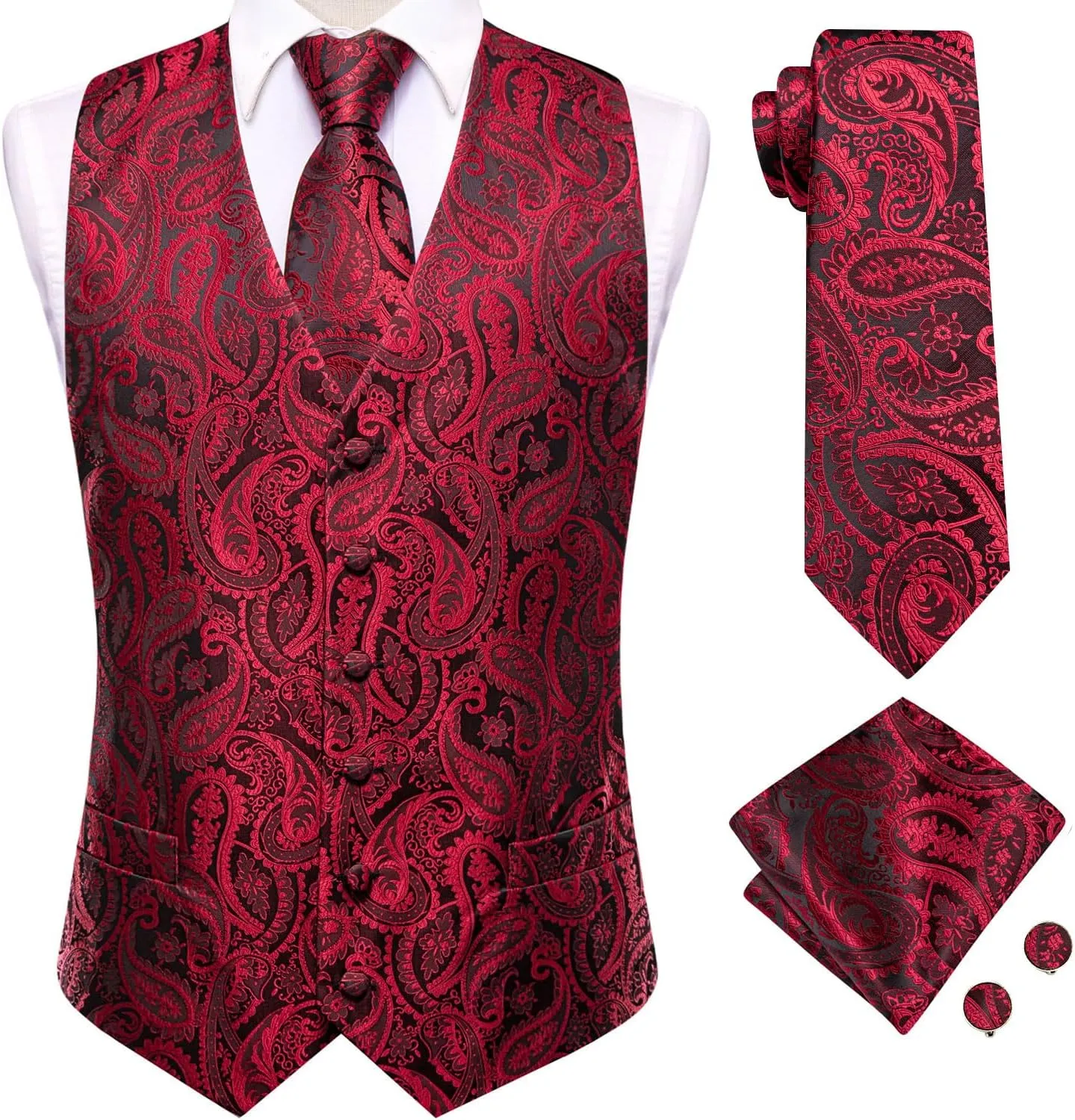 Dubulle Mens Vest and Tie Set Paisley Floral Waistcoat Neckties for Men Lapel Pin Clip Set Wedding Business