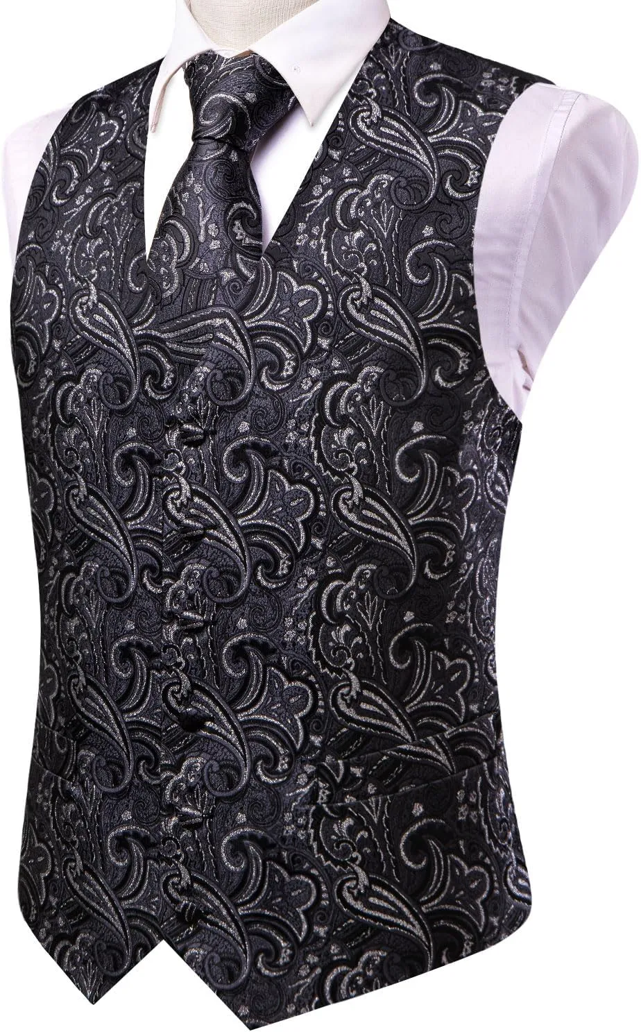 Dubulle Mens Vest and Tie Set Paisley Floral Waistcoat Neckties for Men Lapel Pin Clip Set Wedding Business