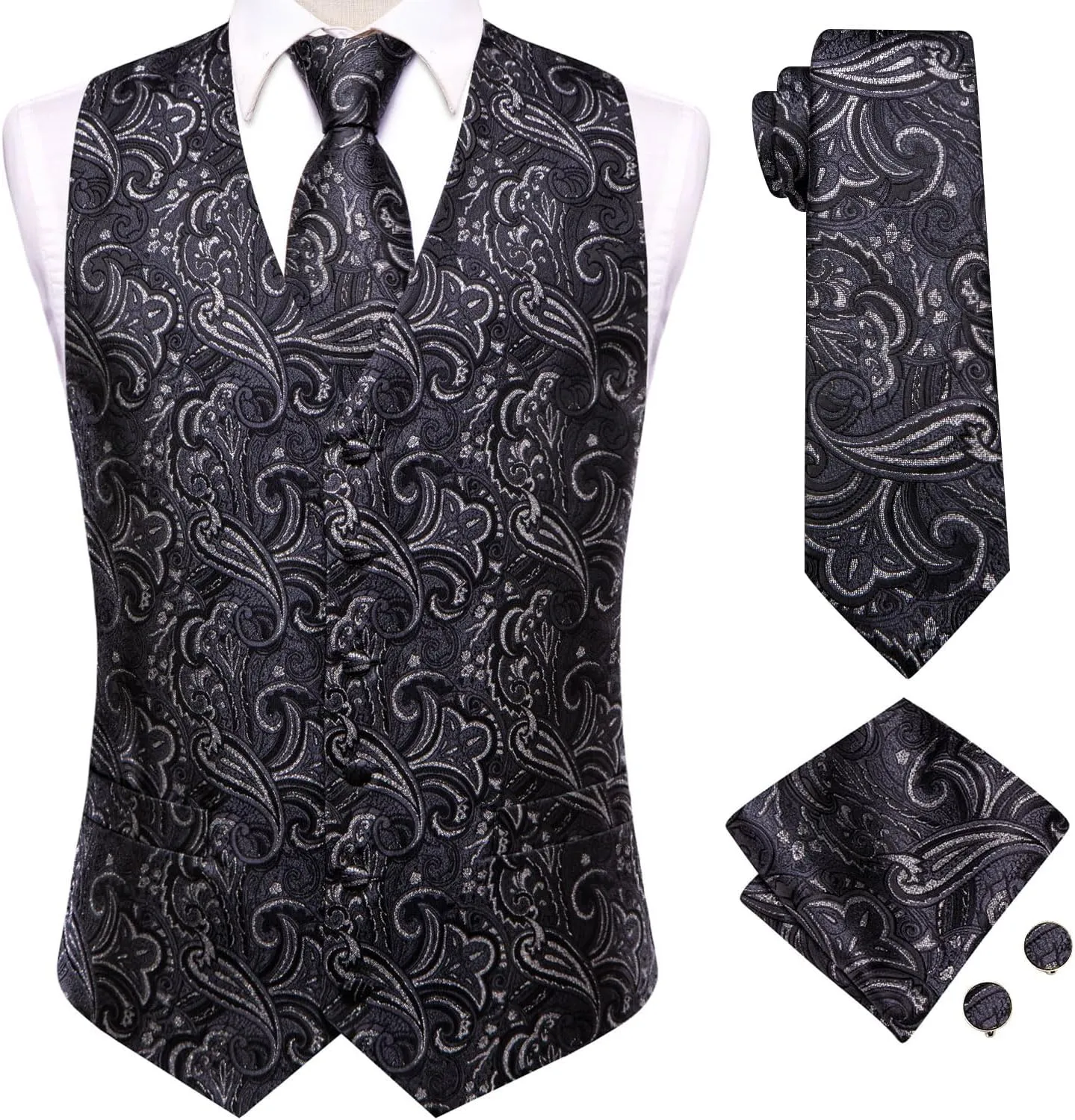 Dubulle Mens Vest and Tie Set Paisley Floral Waistcoat Neckties for Men Lapel Pin Clip Set Wedding Business