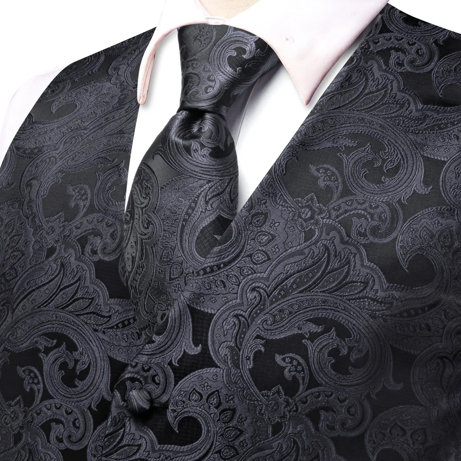 Dubulle Mens Vest and Tie Set Paisley Floral Waistcoat Neckties for Men Lapel Pin Clip Set Wedding Business