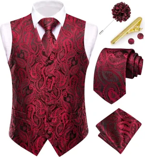 Dubulle Mens Vest and Tie Set Paisley Floral Waistcoat Neckties for Men Lapel Pin Clip Set Wedding Business