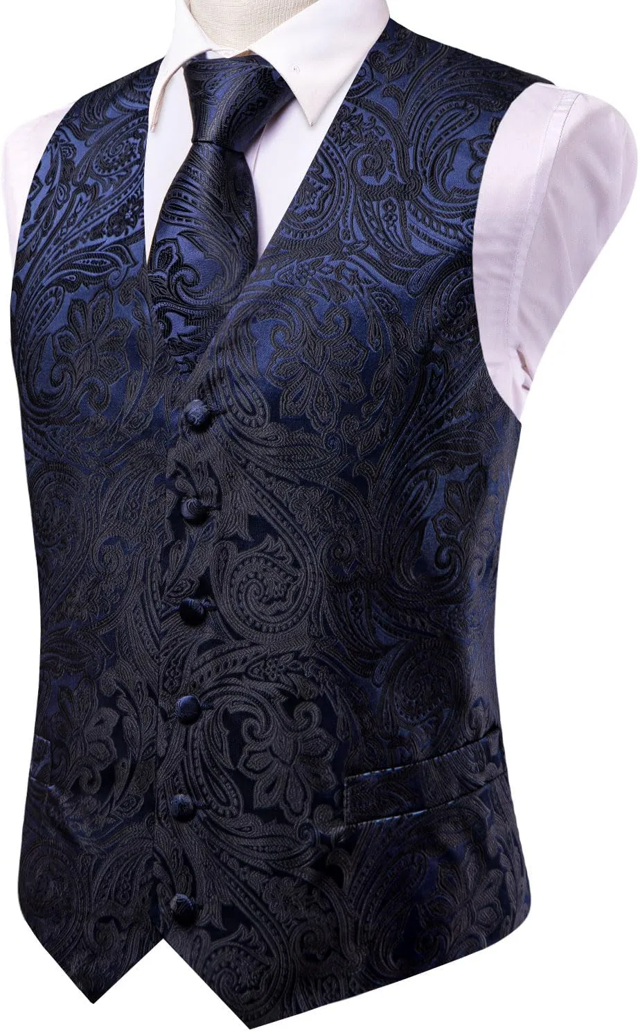 Dubulle Mens Vest and Tie Set Paisley Floral Waistcoat Neckties for Men Lapel Pin Clip Set Wedding Business