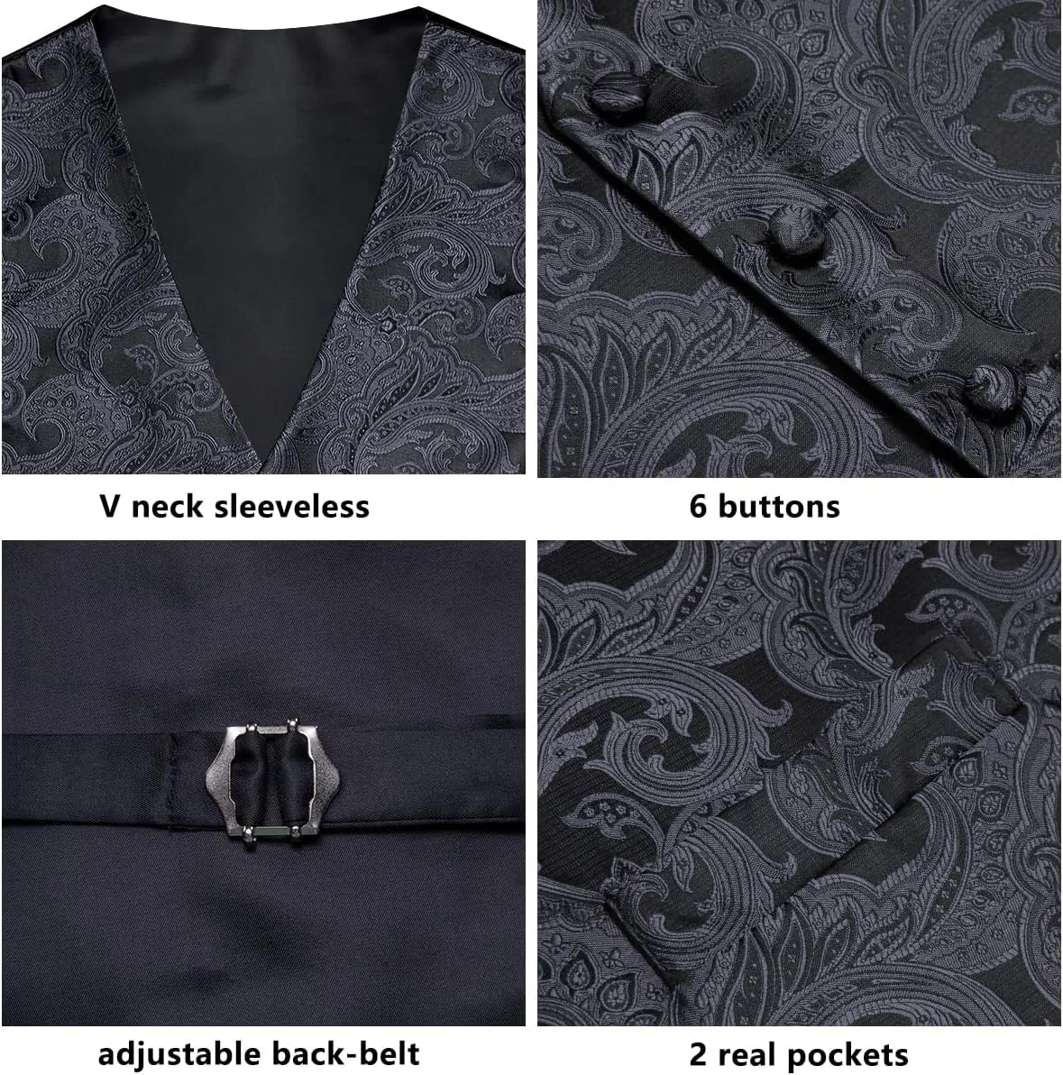 Dubulle Mens Vest and Tie Set Paisley Floral Waistcoat Neckties for Men Lapel Pin Clip Set Wedding Business