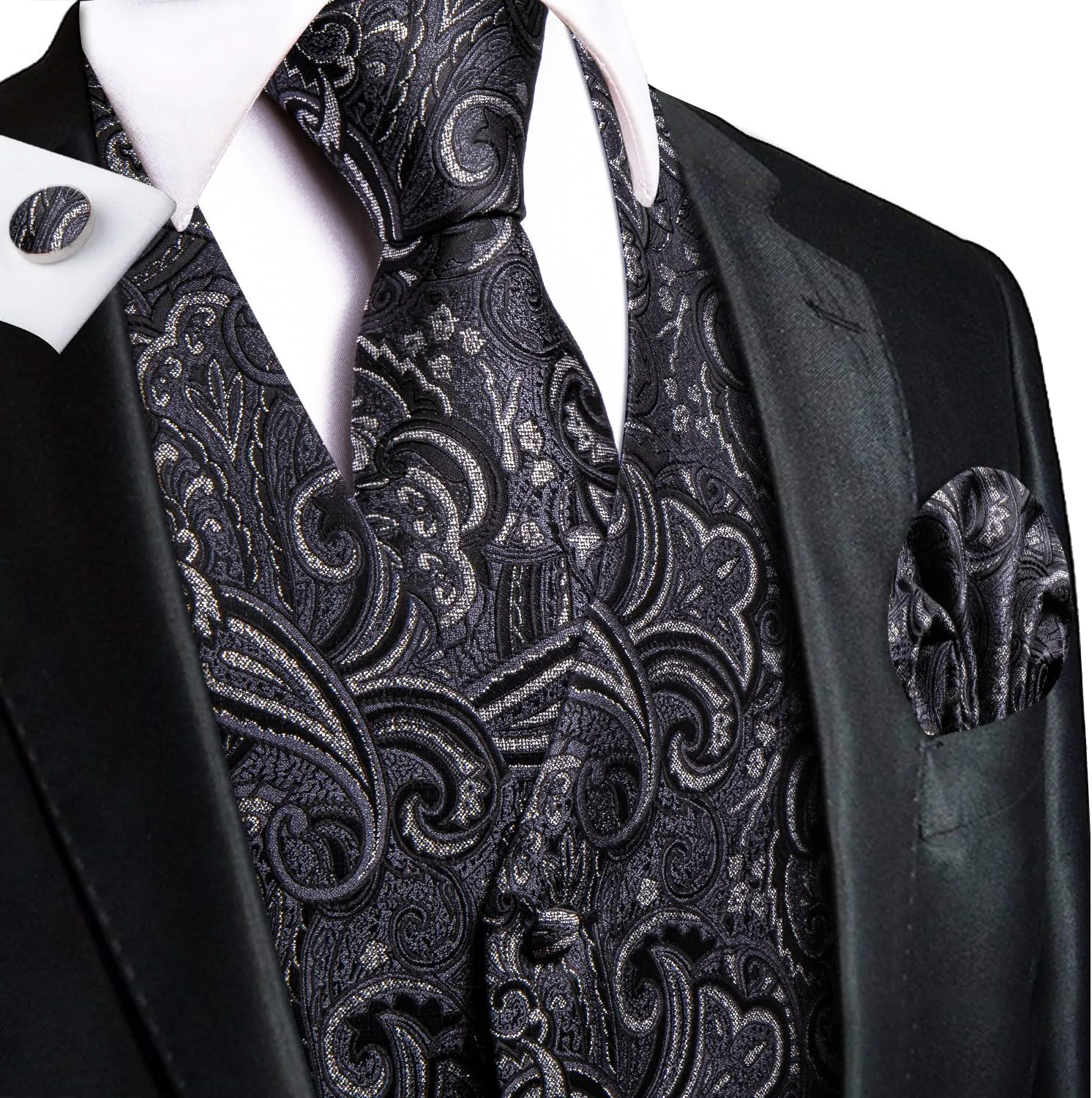 Dubulle Mens Vest and Tie Set Paisley Floral Waistcoat Neckties for Men Lapel Pin Clip Set Wedding Business