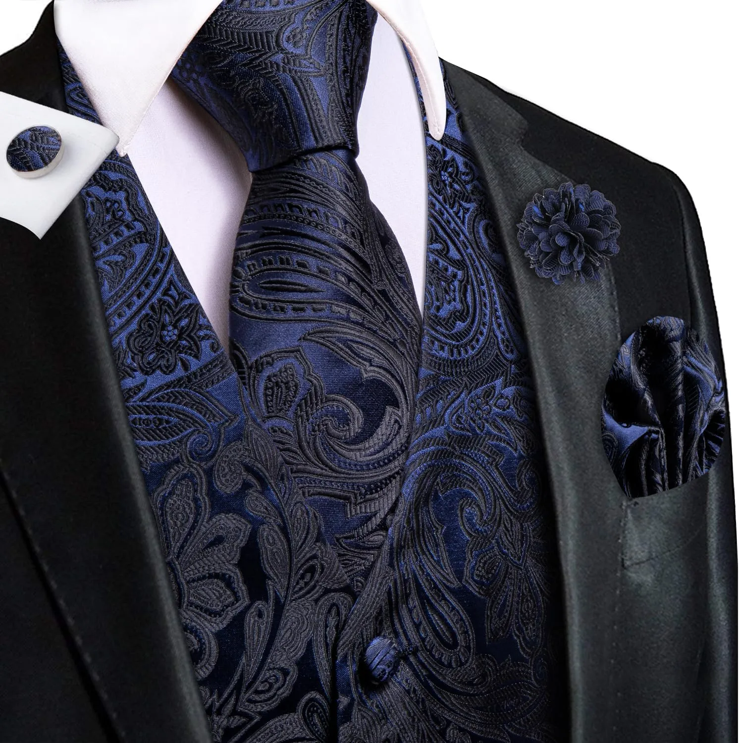 Dubulle Mens Vest and Tie Set Paisley Floral Waistcoat Neckties for Men Lapel Pin Clip Set Wedding Business