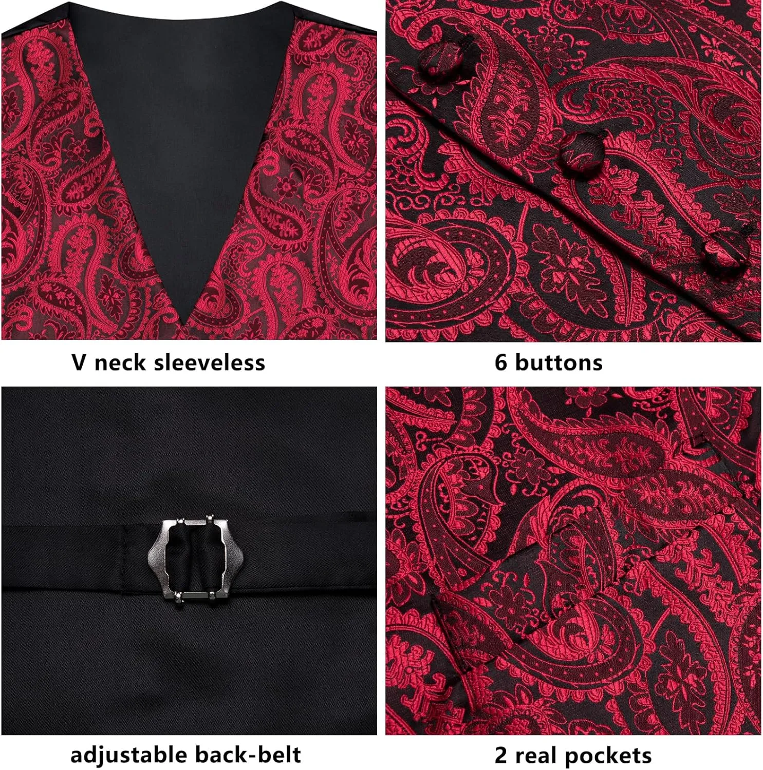 Dubulle Mens Vest and Tie Set Paisley Floral Waistcoat Neckties for Men Lapel Pin Clip Set Wedding Business