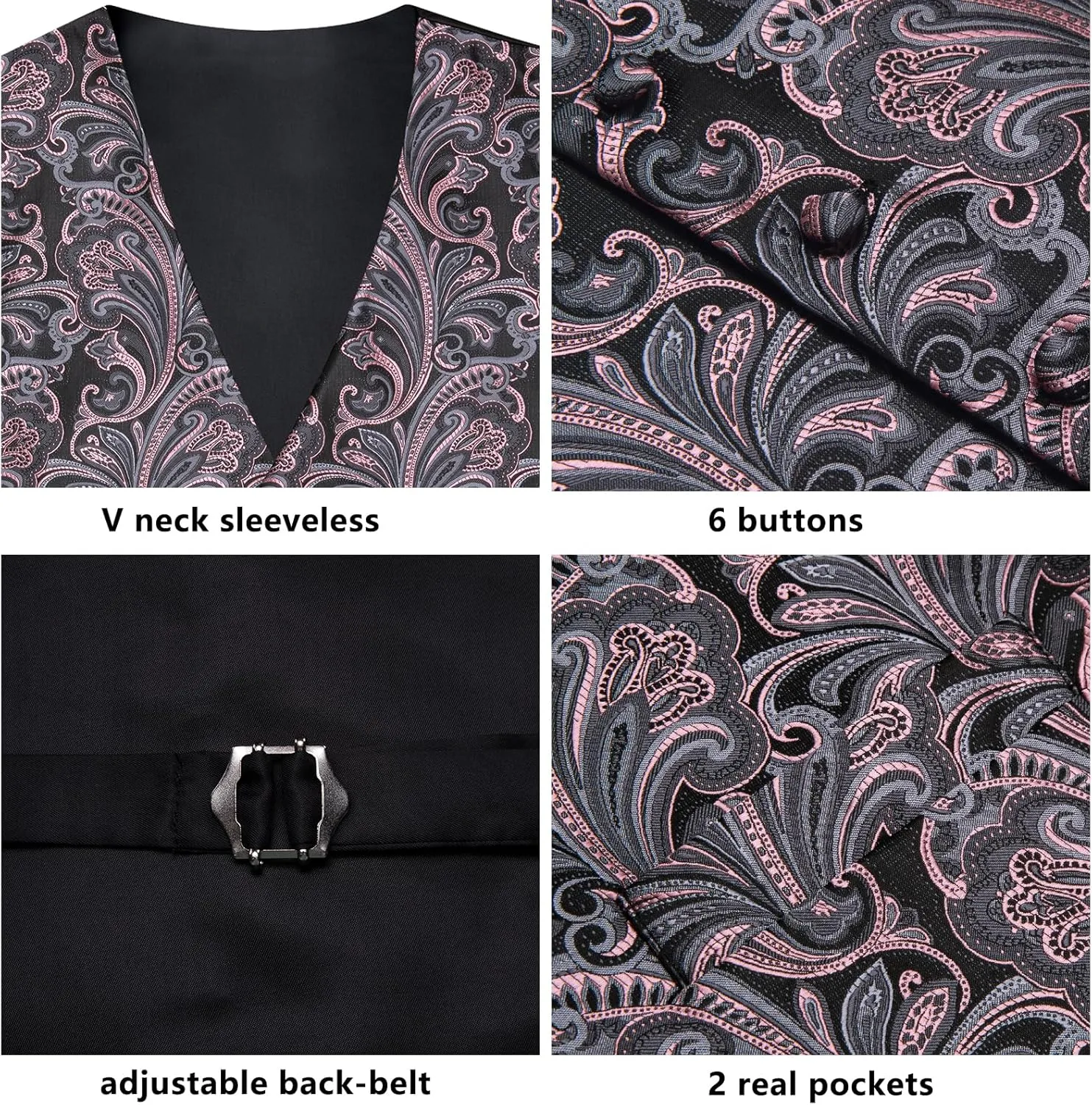 Dubulle Mens Vest and Tie Set Paisley Floral Waistcoat Neckties for Men Lapel Pin Clip Set Wedding Business