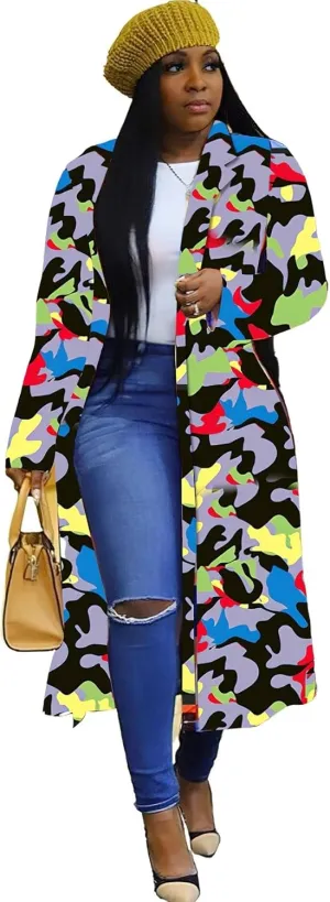 ebossy Womens Plaid Oversized Trench Coat Classic Double Breasted Bright Color Block Thin Long Blazer Jacket Overcoat