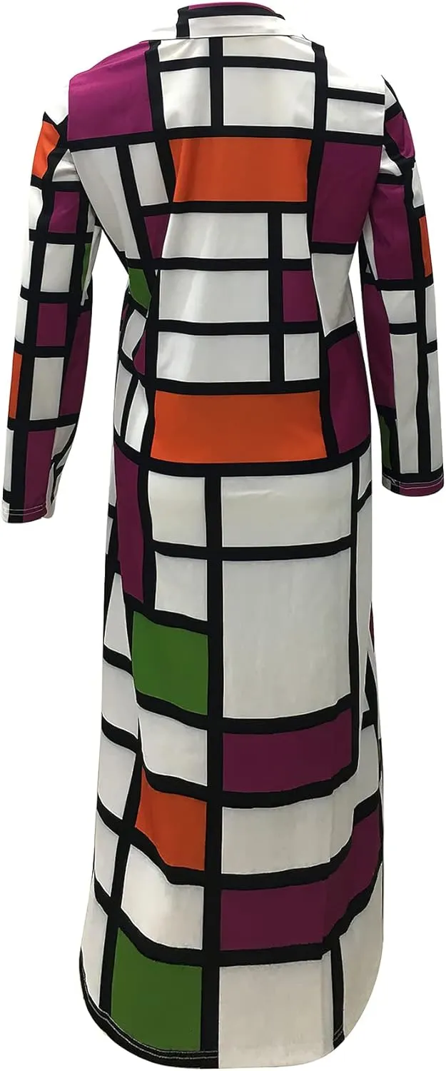 ebossy Womens Plaid Oversized Trench Coat Classic Double Breasted Bright Color Block Thin Long Blazer Jacket Overcoat
