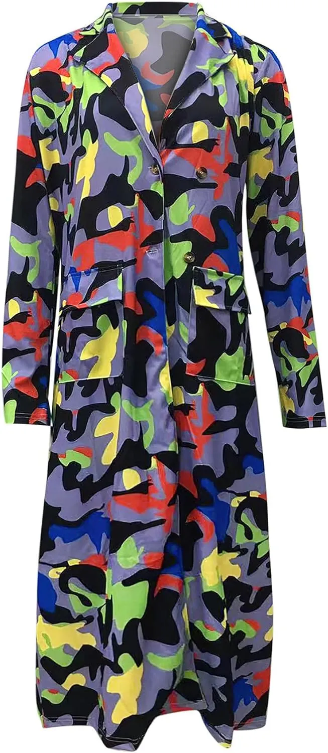 ebossy Womens Plaid Oversized Trench Coat Classic Double Breasted Bright Color Block Thin Long Blazer Jacket Overcoat