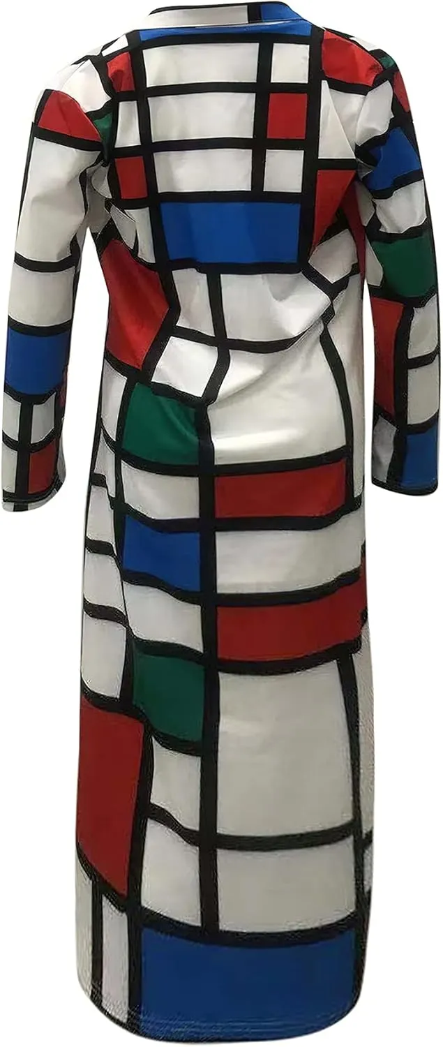 ebossy Womens Plaid Oversized Trench Coat Classic Double Breasted Bright Color Block Thin Long Blazer Jacket Overcoat