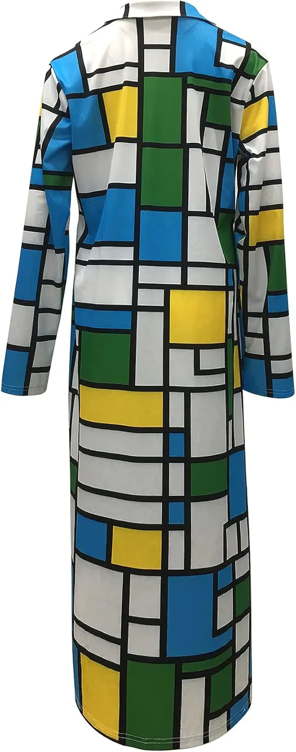ebossy Womens Plaid Oversized Trench Coat Classic Double Breasted Bright Color Block Thin Long Blazer Jacket Overcoat