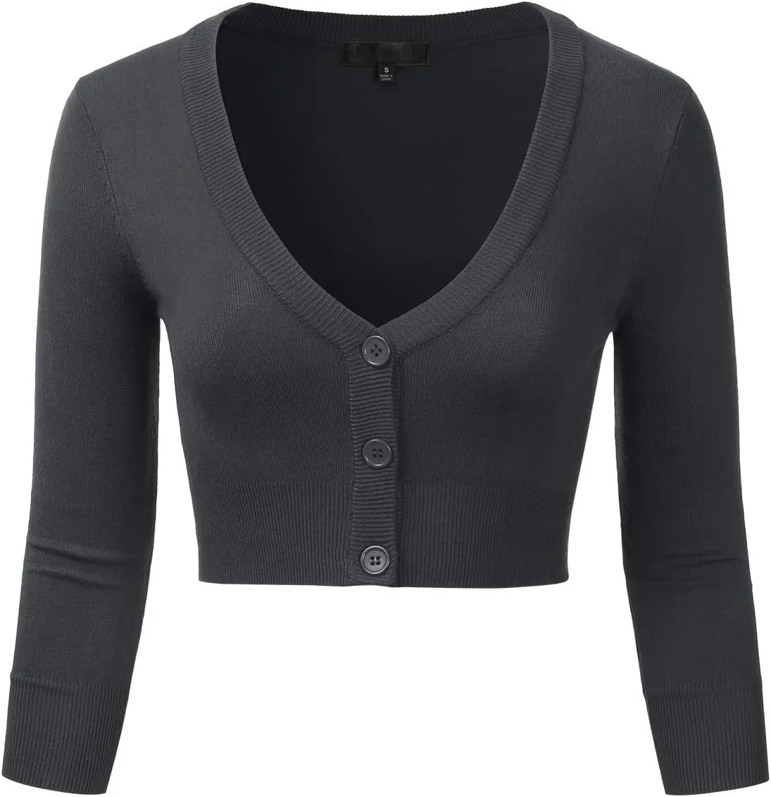 EIMIN Women's Button Down 3/4 Sleeve Cropped Bolero Cardigan Sweater (S-3XL)