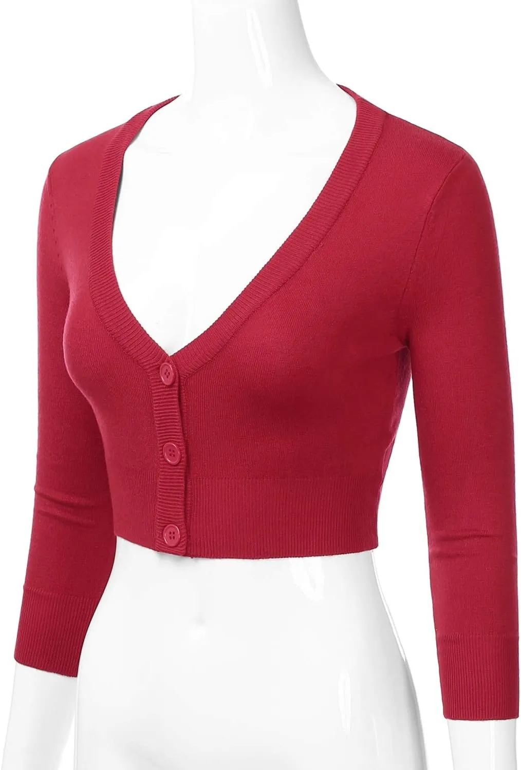 EIMIN Women's Button Down 3/4 Sleeve Cropped Bolero Cardigan Sweater (S-3XL)