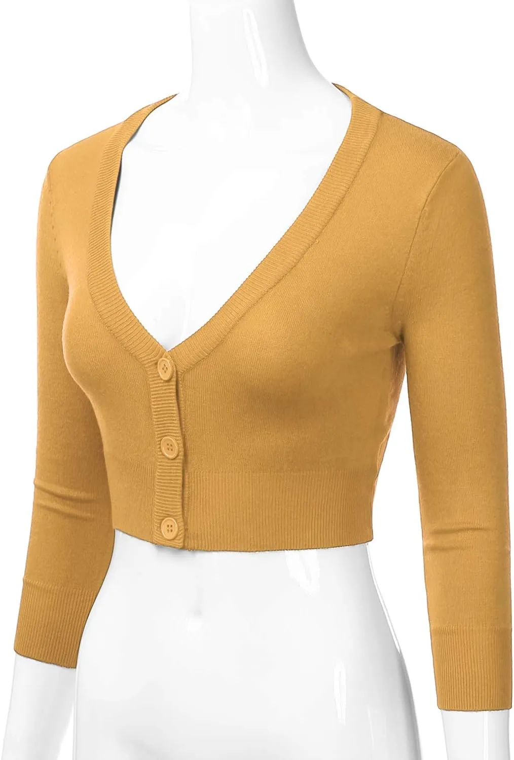 EIMIN Women's Button Down 3/4 Sleeve Cropped Bolero Cardigan Sweater (S-3XL)