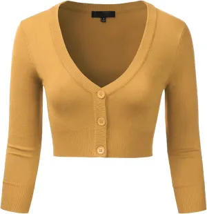 EIMIN Women's Button Down 3/4 Sleeve Cropped Bolero Cardigan Sweater (S-3XL)
