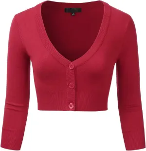 EIMIN Women's Button Down 3/4 Sleeve Cropped Bolero Cardigan Sweater (S-3XL)