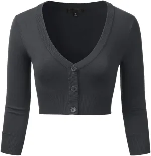EIMIN Women's Button Down 3/4 Sleeve Cropped Bolero Cardigan Sweater (S-3XL)