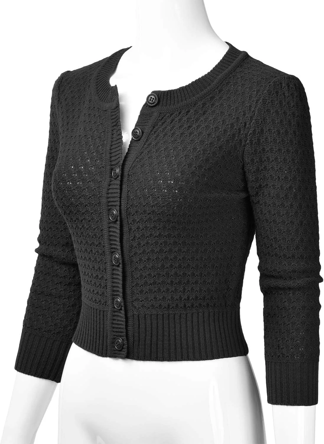 EIMIN Women's Crewneck Button Down 3/4 Sleeve Cropped Cardigan Sweater (S-3XL)