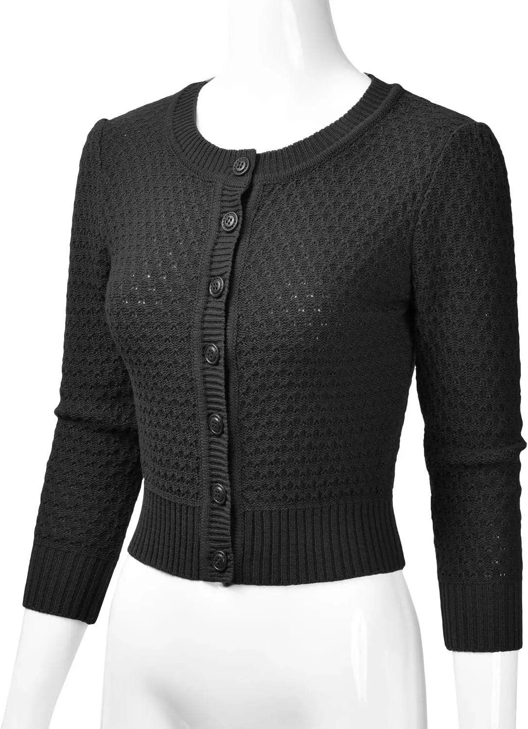 EIMIN Women's Crewneck Button Down 3/4 Sleeve Cropped Cardigan Sweater (S-3XL)