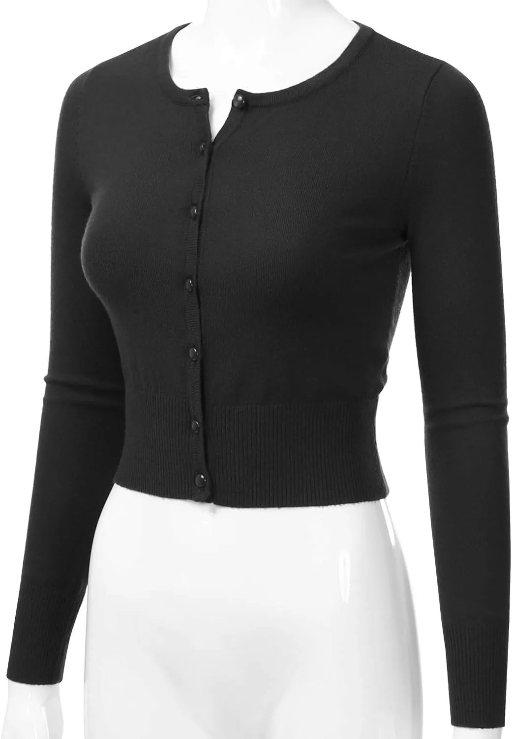 EIMIN Women's Crewneck Button Down Long Sleeve Cropped Cardigan Sweater (S-XL)
