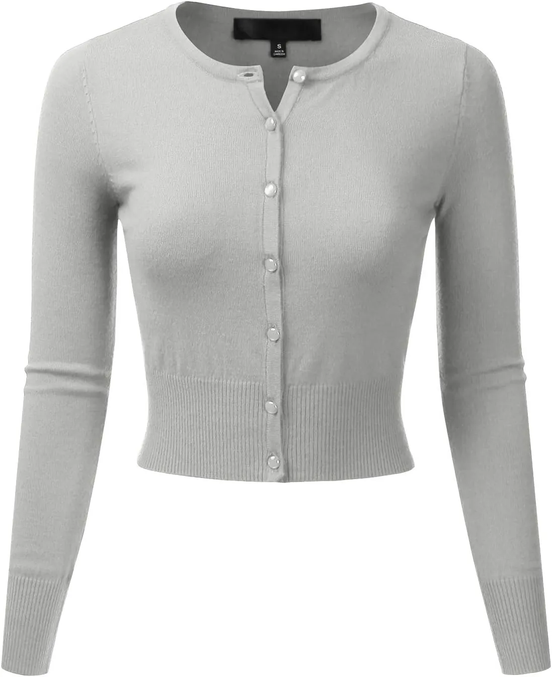 EIMIN Women's Crewneck Button Down Long Sleeve Cropped Cardigan Sweater (S-XL)