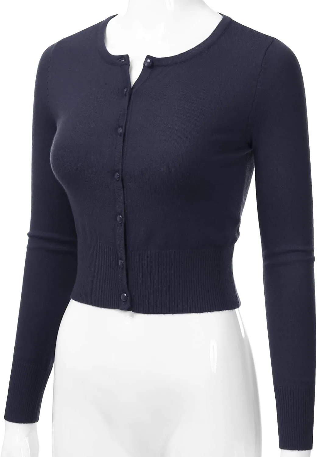 EIMIN Women's Crewneck Button Down Long Sleeve Cropped Cardigan Sweater (S-XL)