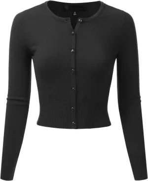 EIMIN Women's Crewneck Button Down Long Sleeve Cropped Cardigan Sweater (S-XL)
