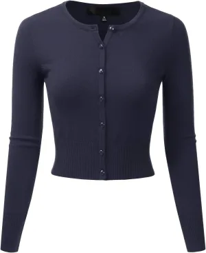 EIMIN Women's Crewneck Button Down Long Sleeve Cropped Cardigan Sweater (S-XL)