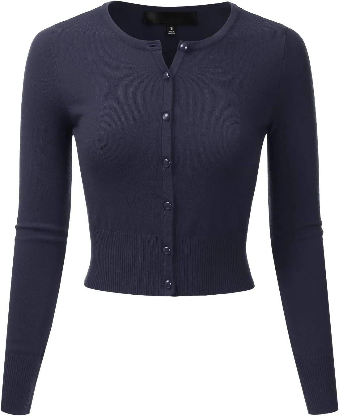 EIMIN Women's Crewneck Button Down Long Sleeve Cropped Cardigan Sweater (S-XL)