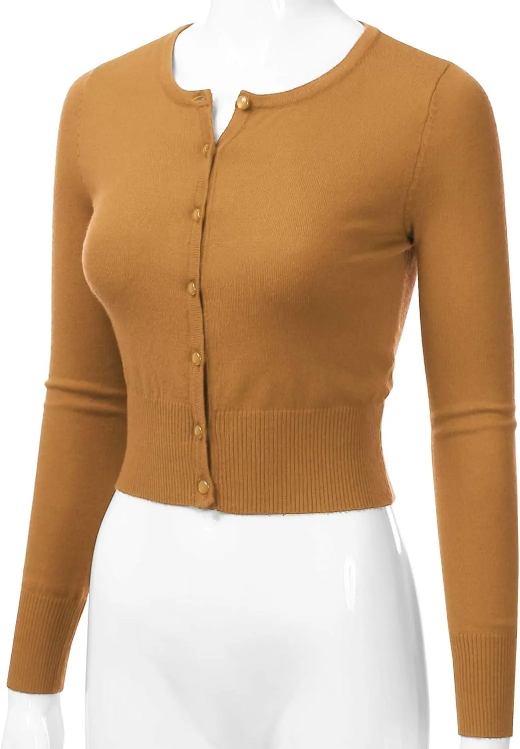EIMIN Women's Crewneck Button Down Long Sleeve Cropped Cardigan Sweater (S-XL)