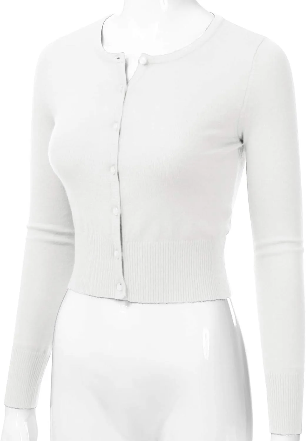 EIMIN Women's Crewneck Button Down Long Sleeve Cropped Cardigan Sweater (S-XL)