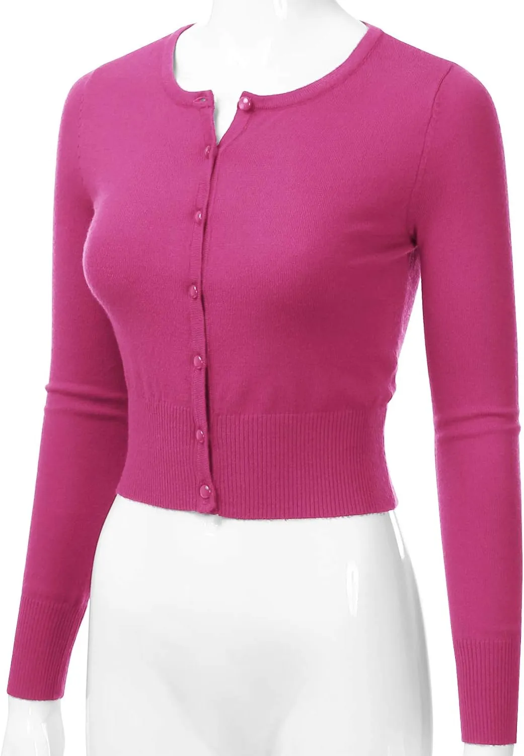 EIMIN Women's Crewneck Button Down Long Sleeve Cropped Cardigan Sweater (S-XL)
