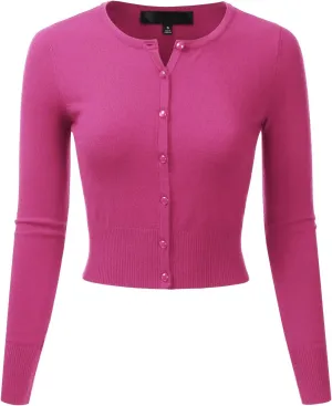 EIMIN Women's Crewneck Button Down Long Sleeve Cropped Cardigan Sweater (S-XL)