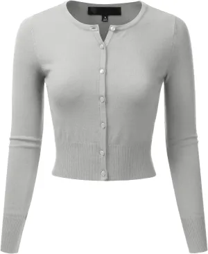 EIMIN Women's Crewneck Button Down Long Sleeve Cropped Cardigan Sweater (S-XL)