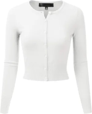 EIMIN Women's Crewneck Button Down Long Sleeve Cropped Cardigan Sweater (S-XL)