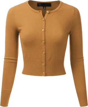 EIMIN Women's Crewneck Button Down Long Sleeve Cropped Cardigan Sweater (S-XL)